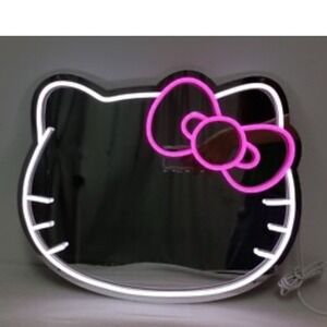 Hello Kitty Mirror, LED Neon Light, USB Powered, Cute Decor, Sanrio, Pink 15"